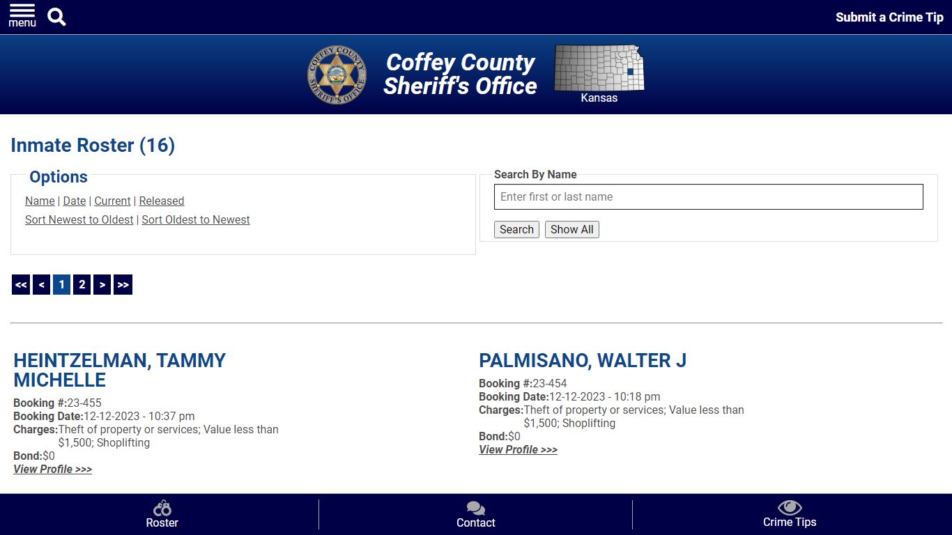 Inmate Roster - Current Inmates Booking Date Descending - Coffey County ...